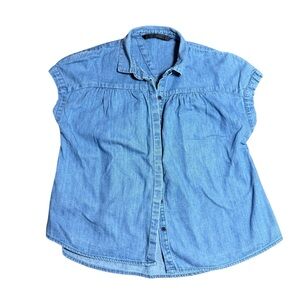 ZARA Women’s Trafaluc Chambray Denim Sleeveless Button-Down Top | Size M
